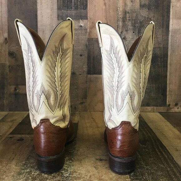 Tony Lama Vintage Smooth Ostrich Round Toe Cowboy Boots Mens 8 D - Picture 7 of 12